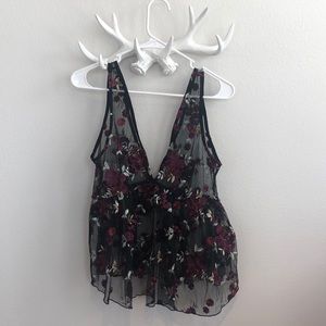 Mesh Floral Flowy Tank